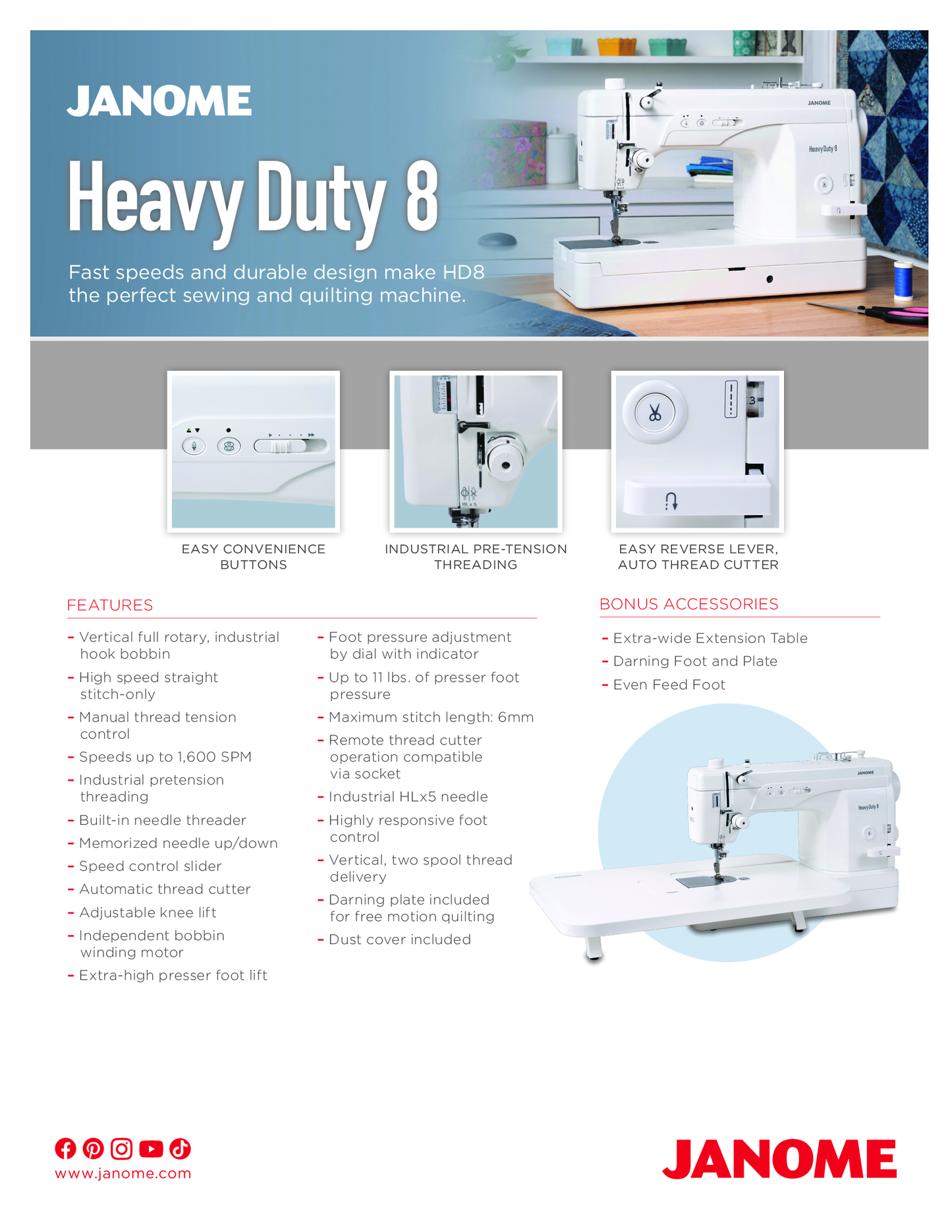 Janome Heavy Duty HD8- On Order Now Shipping- Call To Preorder